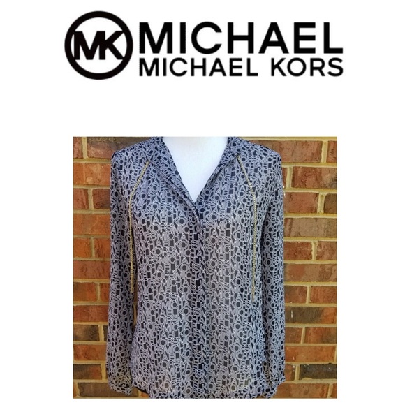 MICHAEL Michael Kors Tops - NWOT MK printed logo with gold chain blouse size M